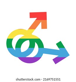 Gender sign of two women in a pair in the colors of the rainbow.