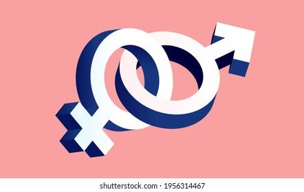 Gender signs 3d  vector illustration - Two signs bound together. Gender equality concept.