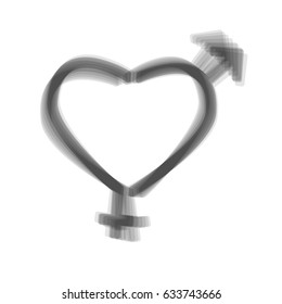 Gender signs in heart shape. Vector. Gray icon shaked at white background.