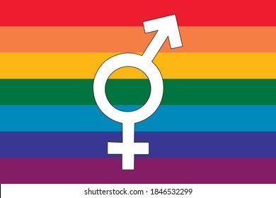 gender signs. male, female. LGBT pride flag or Rainbow pride flag include of Lesbian, gay, bisexual, and transgender flag of LGBT organization. Vector illustration