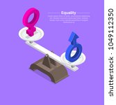 Gender signs on scales. Balance, equality between men's and a female. Isometry.3D. A vector illustration in flat style.