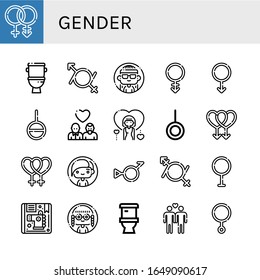 gender simple icons set. Contains such icons as Bisexual, Toilet,  Woman, Androgyne, Male, Genderless, Gay, Neutral, Lesbian, can be used for web, mobile and logo