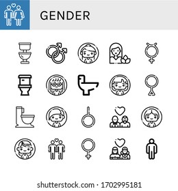 gender simple icons set. Contains such icons as Heterosexual, Toilet, Gay, Woman, Hermaphrodite, Wc, Third gender, Neutral, Female, Lesbian, can be used for web, mobile and logo