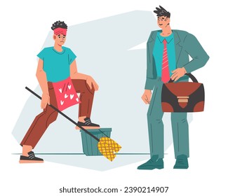 Geschlechterstereotype Vorstellungen von gesellschaftlichen Erwartungen über die Rollen, Verhaltensweisen und Merkmale von Männern und Frauen. Geschlechterstereotype und soziale Rollen, Vektorgrafik einzeln.