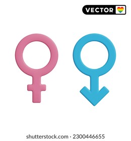 gender symbol 3D vector icon set, on a white background