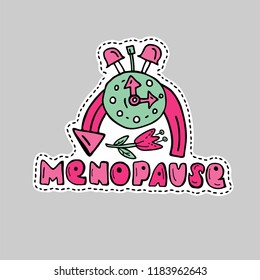 Gender symbol. Editable vector illustration in patch style on grey background. Colorful hand drawn badge, sticker, pin. Cartoon 80s-90s comics design. Menopause, female health, woman life collection.