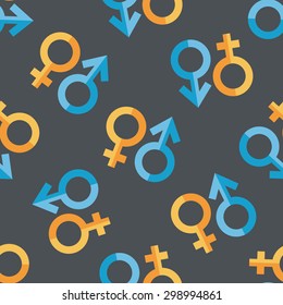 Gender symbol flat icon seamless pattern background