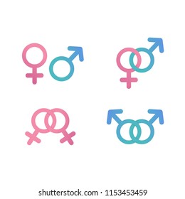 Gender Symbol Icon, Flat Vector, Pink and blue LGBT Straight Sexual
