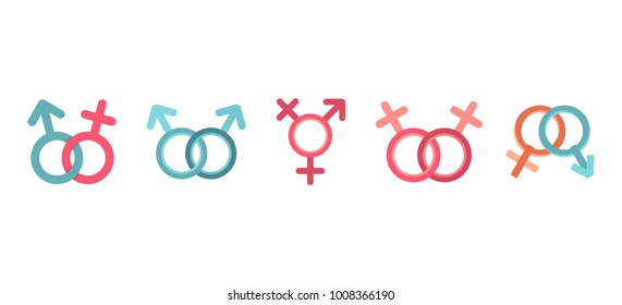 Gender symbol icon set. Flat set of gender symbol vector icons for web design isolated on white background