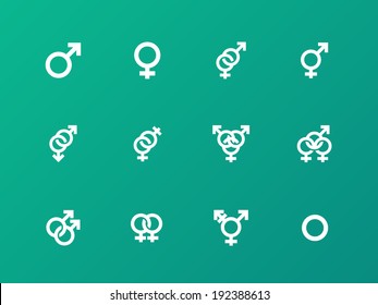 Gender symbol icons on green background. Vector illustration.