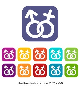 Gender symbol icons set vector illustration in flat style In colors red, blue, green and other