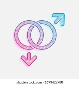 Gender Symbol. Linear Symbol. Simple Gay Icon. Colored Logo With Diagonal Lines And Blue-red Gradient. Neon Graphic, Light Effect