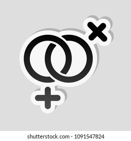 gender symbol. linear symbol. simple lesbian icon. Sticker style with white border and simple shadow on gray background