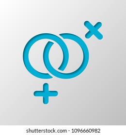 gender symbol. linear symbol. simple lesbian icon. Paper design. Cutted symbol with shadow
