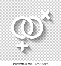 gender symbol. linear symbol. simple lesbian icon. White icon with shadow on transparent background