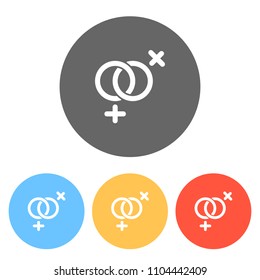 gender symbol. linear symbol. simple lesbian icon. Set of white icons on colored circles
