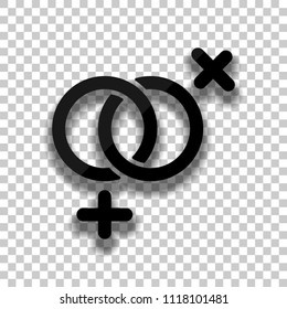 gender symbol. linear symbol. simple lesbian icon. Black glass icon with soft shadow on transparent background