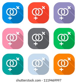 gender symbol. linear symbol. simple lesbian icon. Set of white icons on colored squares for applications. Seamless and pattern for poster