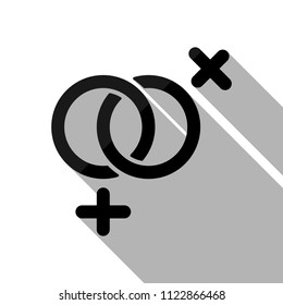 gender symbol. linear symbol. simple lesbian icon. Black object with long shadow on white background