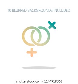 gender symbol. linear symbol. simple lesbian icon. Colorful logo concept with simple shadow on white. 10 different blurred backgrounds included