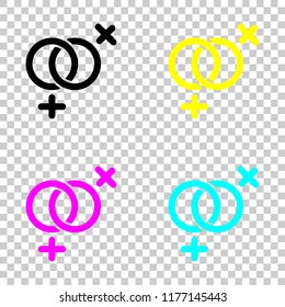 gender symbol. linear symbol. simple lesbian icon. Colored set of cmyk icons on transparent background
