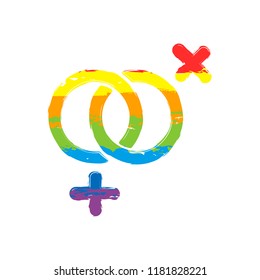 gender symbol. linear symbol. simple lesbian icon. Drawing sign with LGBT style, seven colors of rainbow (red, orange, yellow, green, blue, indigo, violet