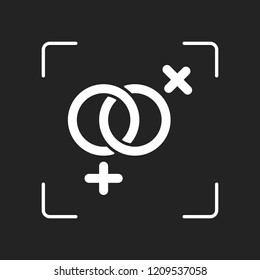 gender symbol. linear symbol. simple lesbian icon. White object in camera autofocus on dark background