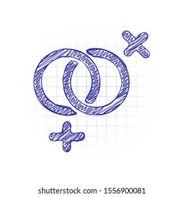 gender symbol. linear symbol. simple lesbian icon. Hand drawn sketched picture with scribble fill. Blue ink. Doodle on white background