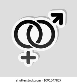 gender symbol. linear symbol. simple men and women icon. Sticker style with white border and simple shadow on gray background