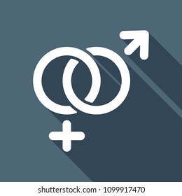 gender symbol. linear symbol. simple men and women icon. White flat icon with long shadow on background