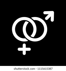 gender symbol. linear symbol. simple men and women icon. White icon on black background. Inversion