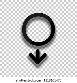 gender symbol. linear symbol. simple men icon. Black glass icon with soft shadow on transparent background