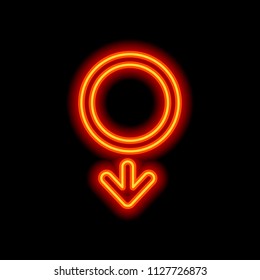 gender symbol. linear symbol. simple men icon. Orange neon style on black background. Light icon