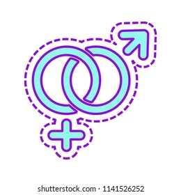 gender symbol. linear symbol. simple men and women icon. Colored sketch with dotted border on white background