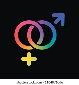 gender symbol. linear symbol. simple men and women icon. Rainbow color and dark background