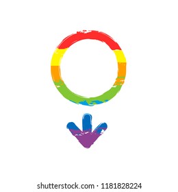gender symbol. linear symbol. simple men icon. Drawing sign with LGBT style, seven colors of rainbow (red, orange, yellow, green, blue, indigo, violet