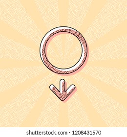 gender symbol. linear symbol. simple men icon. Vintage retro typography with offset printing effect. Dots poster with comics pop art background