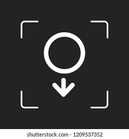 gender symbol. linear symbol. simple men icon. White object in camera autofocus on dark background