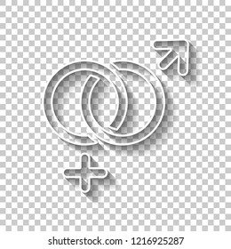 gender symbol. linear symbol. simple men and women icon. White outline sign with shadow on transparent background