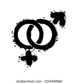 gender symbol. linear symbol. simple men and women icon. Black ink with splashes on white background