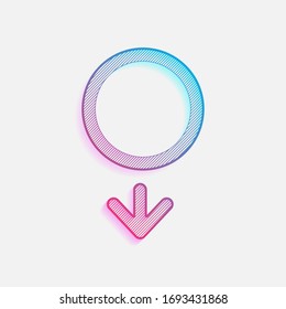 símbolo de género. símbolo lineal. simple icono masculino. Logo coloreado con líneas diagonales y degradado azul-rojo. Gráfico neón, efecto ligero