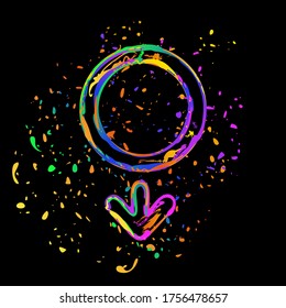 Geschlechtersymbol. lineares Symbol. einfache Männer Symbol. Farbige Tinte mit Splätzen auf schwarzem Hintergrund