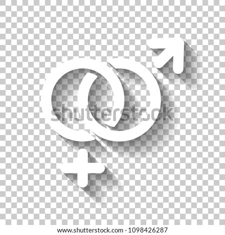gender symbol. linear symbol. simple men and women icon. White icon with shadow on transparent background