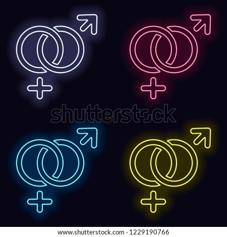 gender symbol. linear symbol. simple men and women icon. Set of neon sign. Casino style on dark background. Seamless pattern