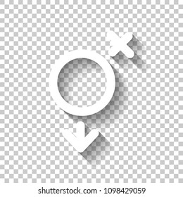 gender symbol. linear symbol. simple transgender icon. White icon with shadow on transparent background