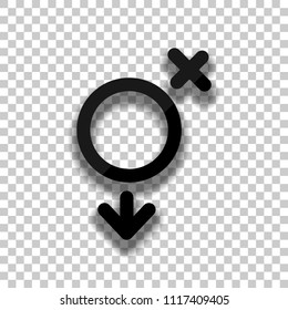 gender symbol. linear symbol. simple transgender icon. Black glass icon with soft shadow on transparent background