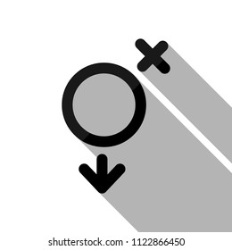 gender symbol. linear symbol. simple transgender icon. Black object with long shadow on white background