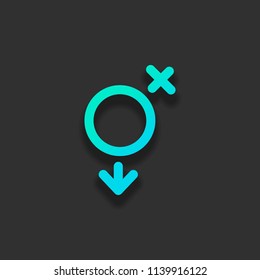 gender symbol. linear symbol. simple transgender icon. Colorful logo concept with soft shadow on dark background. Icon color of azure ocean