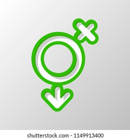 gender symbol. linear symbol. simple transgender icon. Paper style. Cut symbol with green bold contour on shape and simple shadow