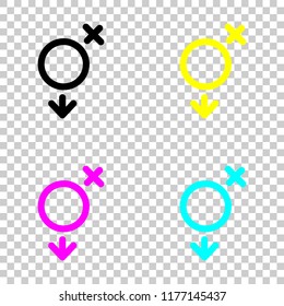 gender symbol. linear symbol. simple transgender icon. Colored set of cmyk icons on transparent background